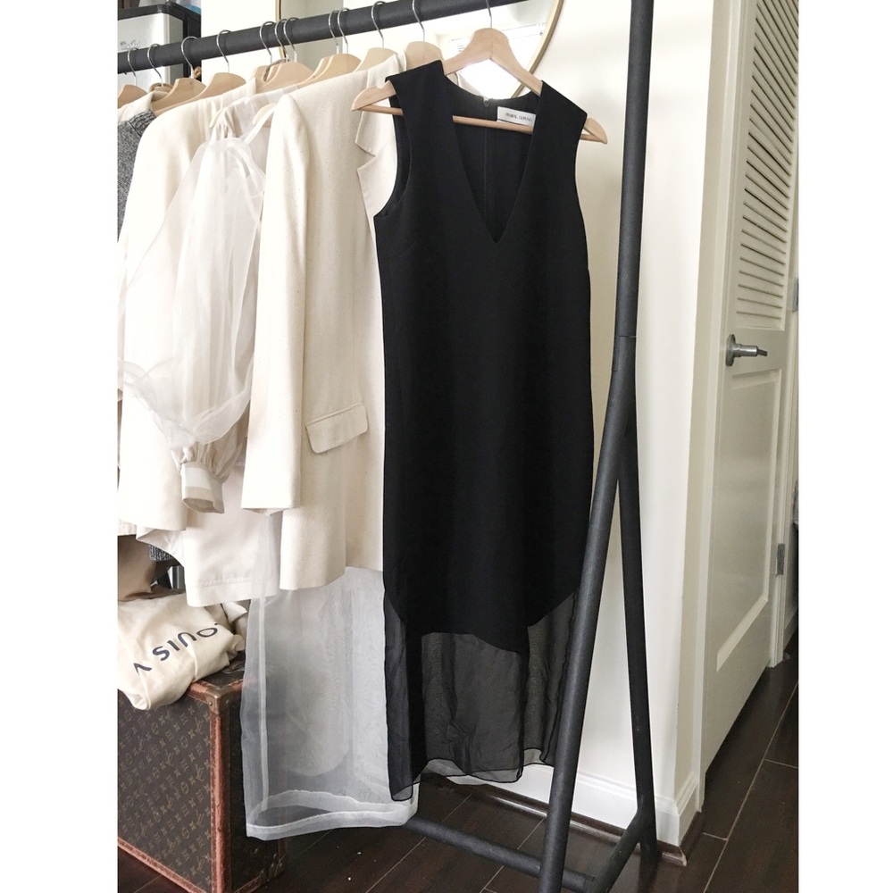 Prabal Gurung Black Sleeveless Midi Dress with Sheer Hem